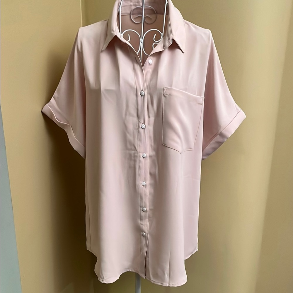 Blush Pink Button-Up Blouse